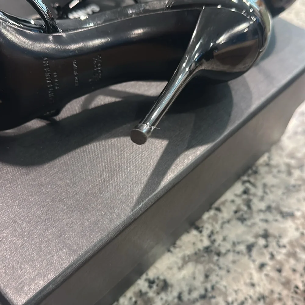 Saint Laurent Glossy Black Strappy Heels - Picture 9 of 17